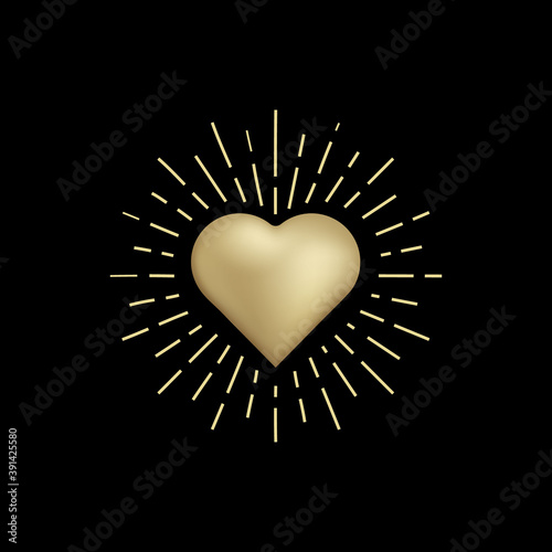 Gold Heart, Shiny Magic golden heart logo, spiritual guidance tarot reader design. decorative illustration tattoo