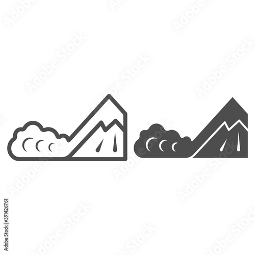 Snow avalanche line and solid icon, World snow day concept, natural disaster sign on white background, Winter landscape and catastrophe, snowslide or snowslip icon in outline style. Vector graphics.