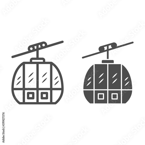 Funicular line and solid icon, World snow day concept, Ski cable lift sign on white background, Funicular wagon icon in outline style for mobile concept and web design. Vector graphics.