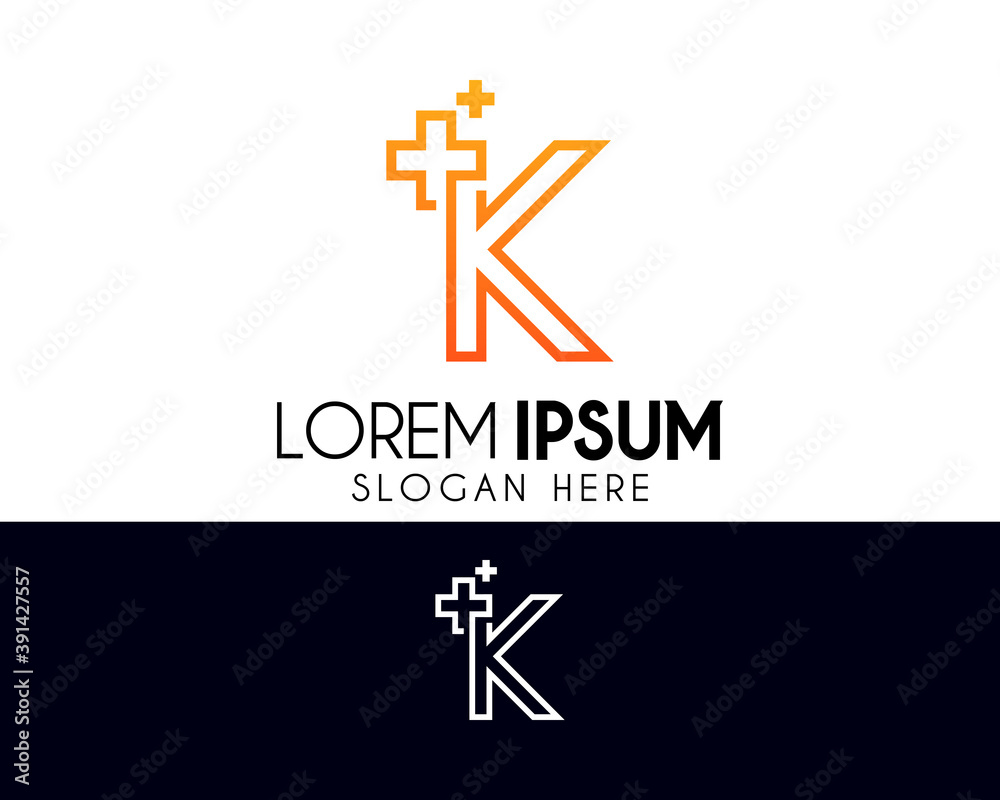 Plus letter K logo design. Medical modern logo suitable for your business company or corporate identity