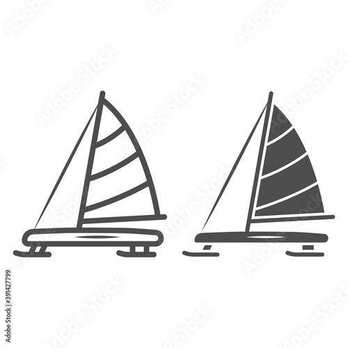 Iceboat line and solid icon, World snow day concept, ice breaker ship sign on white background, ice yacht icon in outline style for mobile concept and web design. Vector graphics.