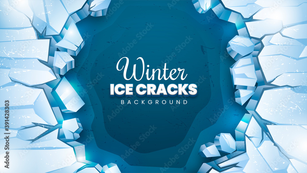 Winter Ice Cracks Background - obrazy, fototapety, plakaty 