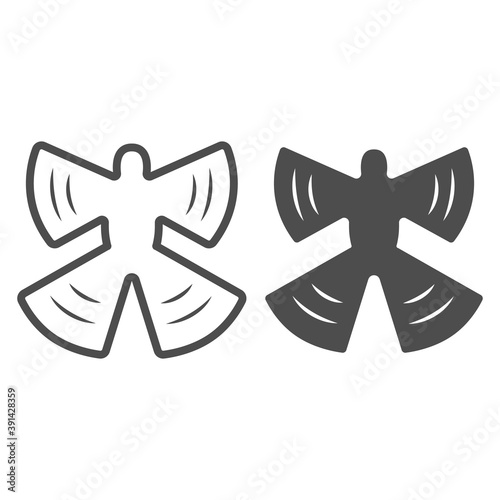 Figure of angel in snow line and solid icon, World snow day concept, winter games sign on white background, making angel on snow icon in outline style for mobile and web design. Vector graphics.