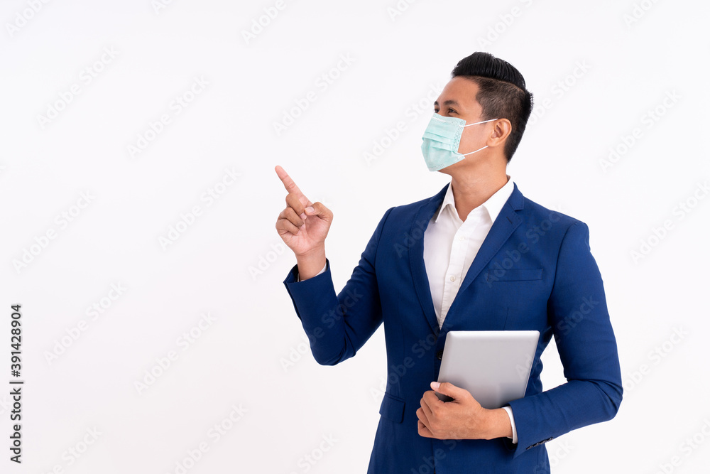 Portrait of a happy businessman. Showing copy space with masks for health Portrait of a happy businessman. Showing copy space with masks for health