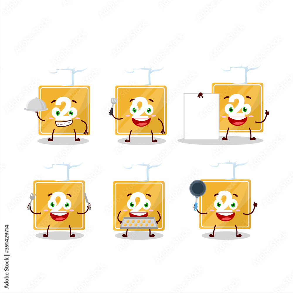 Cartoon character of toys block two with various chef emoticons Cartoon character of toys block two with various chef emoticons