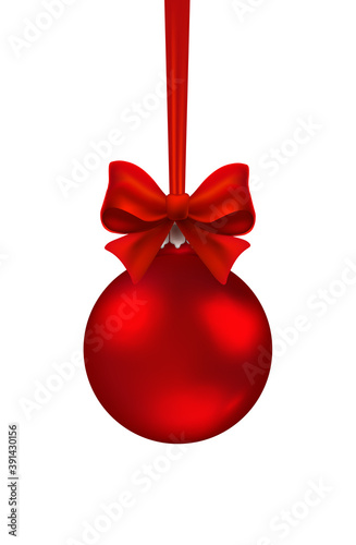Christmas ball with red ribbon. Vector illustration