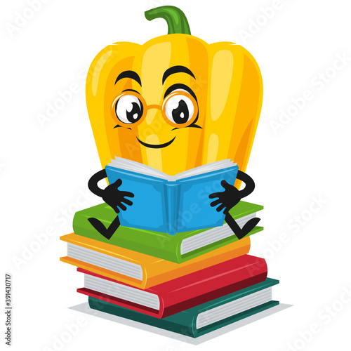 vector illustration of paprika mascot or character reading book