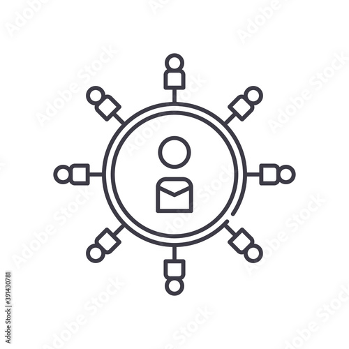 Affiliate marketing concept icon, linear isolated illustration, thin line vector, web design sign, outline concept symbol with editable stroke on white background.