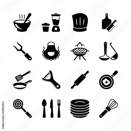 kitchen utensil icon set, glyph style design