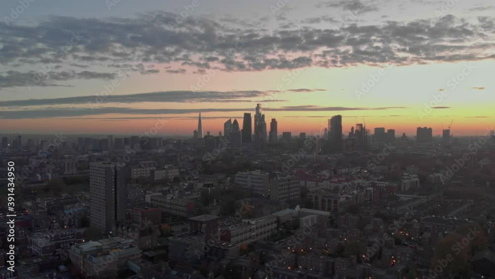 Parallax slider drone shot London residential buildings to iconic centre city sunset Parallax slider drone shot London residential buildings to iconic centre city sunset