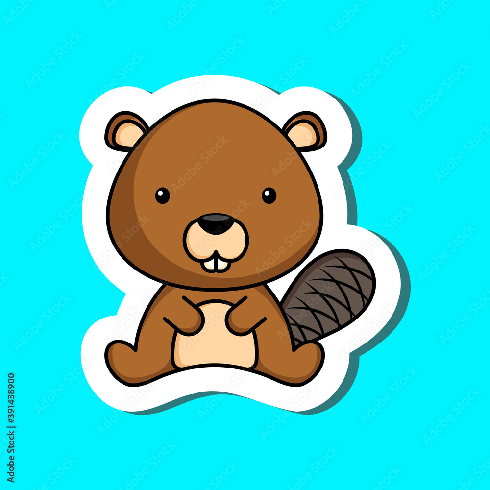 Cute cartoon sticker little beaver logo template. Mascot animal character design of album, scrapbook, greeting card, invitation, flyer, sticker, card. Vector stock illustration. Cute cartoon sticker little beaver logo template. Mascot animal character design of album, scrapbook, greeting card, invitation, flyer, sticker, card. Vector stock illustration.