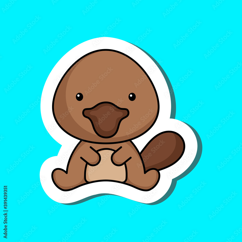 Cute cartoon sticker little platypus logo template. Mascot animal character design of album, scrapbook, greeting card, invitation, flyer, sticker, card. Vector stock illustration. Cute cartoon sticker little platypus logo template. Mascot animal character design of album, scrapbook, greeting card, invitation, flyer, sticker, card. Vector stock illustration.