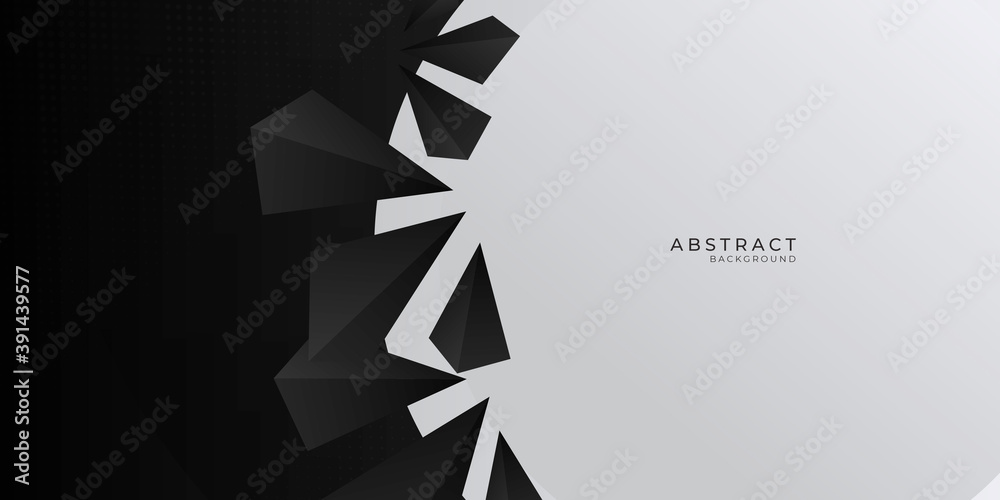 Black abstract background with triangles and white circle Black abstract background with triangles and white circle