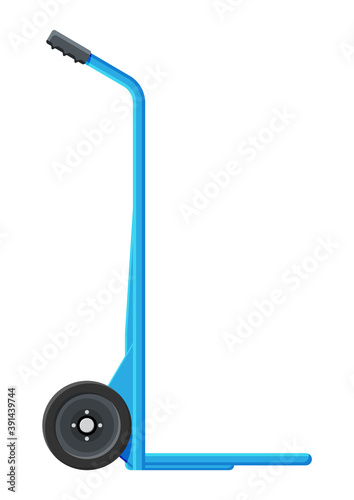 Empty barrow isolated on white. Metallic two wheeled trolley. Hand truck dolly icon. Transportation of goods, warehouse equipment. Cartoon flat vector illustration