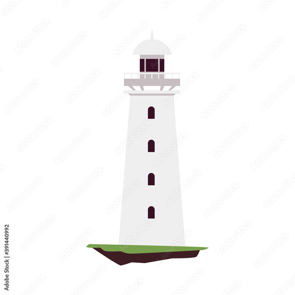 Isolated icon of lighthouse on coast of sea or ocean a vector illustration Isolated icon of lighthouse on coast of sea or ocean a vector illustration