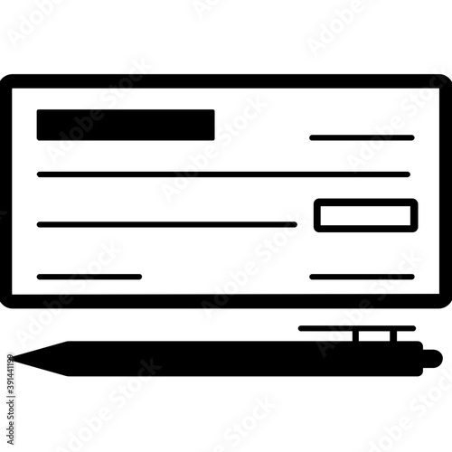 
A bank check and a pen solid icon design
