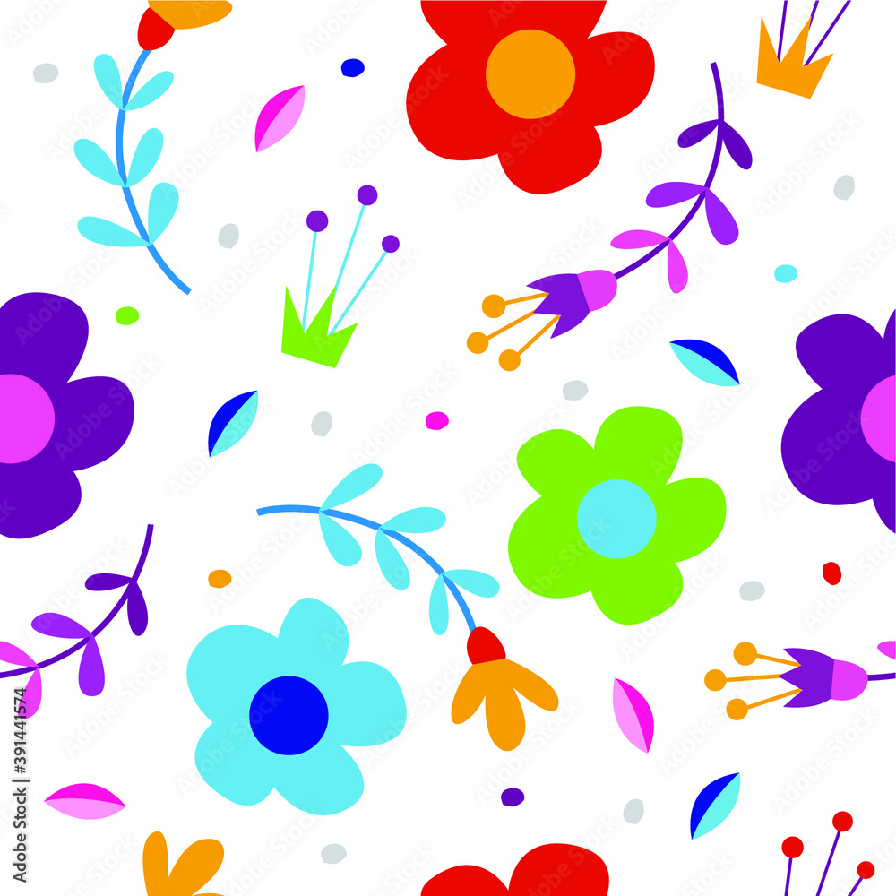 seamless pattern beautiful colorful flower with tree and circle ornament