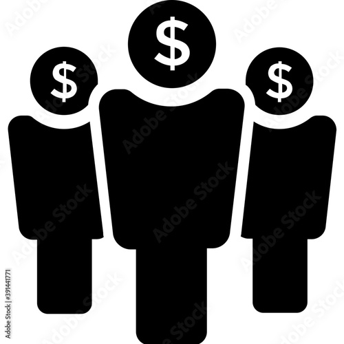 
A group of people with dollar coin head, Crowdfunding campaign 
