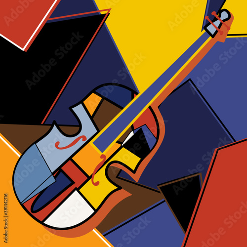Modern cubist style handmade drawing of cello. Jazz music in retro geometric abstraction style. Classical music instrument. Classical music instrument theme. Vector art design illustration photo