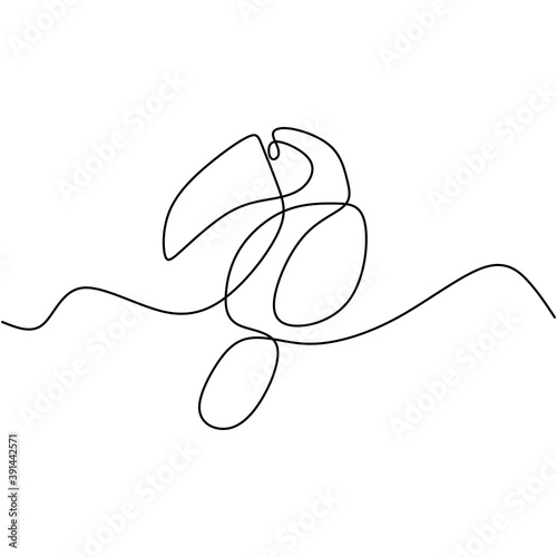 One continuous line drawing of cute toucan bird. A beautiful exotic bird with a peak isolated on white background. Endangered animal mascot concept for national conservation park icon.