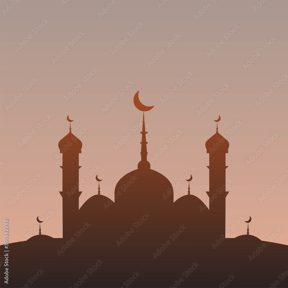 A View Of Mosque Silhoutte On Beutiful Sunset Background
vektor eps 10