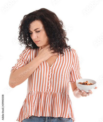Young woman with food aller...