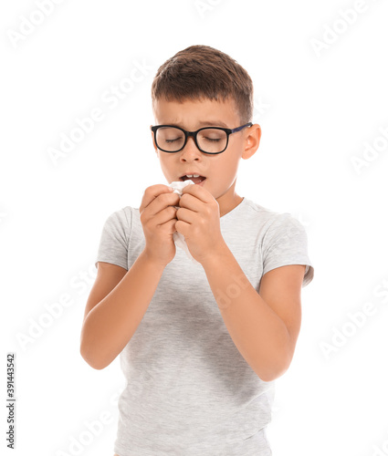 Allergic little boy on whit...