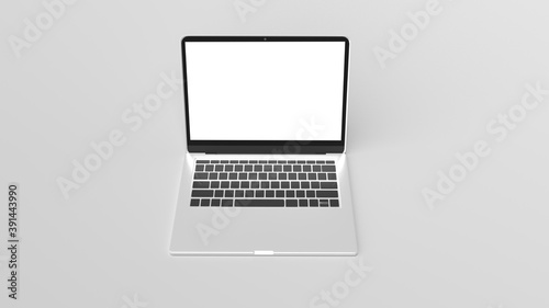 Laptop with blank screen isolated on grey background. Laptop mockup template. 3D Rendering 