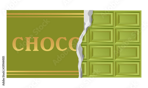 包装を破いた板抹茶チョコレートのイラスト