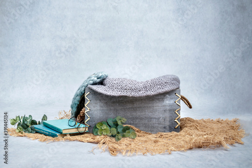 Newborn photography digital background with vintage books and glasses