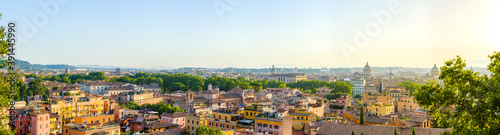 Canvas Print Panorama of Rome, Italy at sunrise from the Janiculum Hill terrace with Trasteve