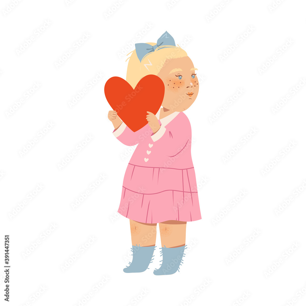 Little Girl with Blonde Hair Holding Heart Vector Illustration Little Girl with Blonde Hair Holding Heart Vector Illustration