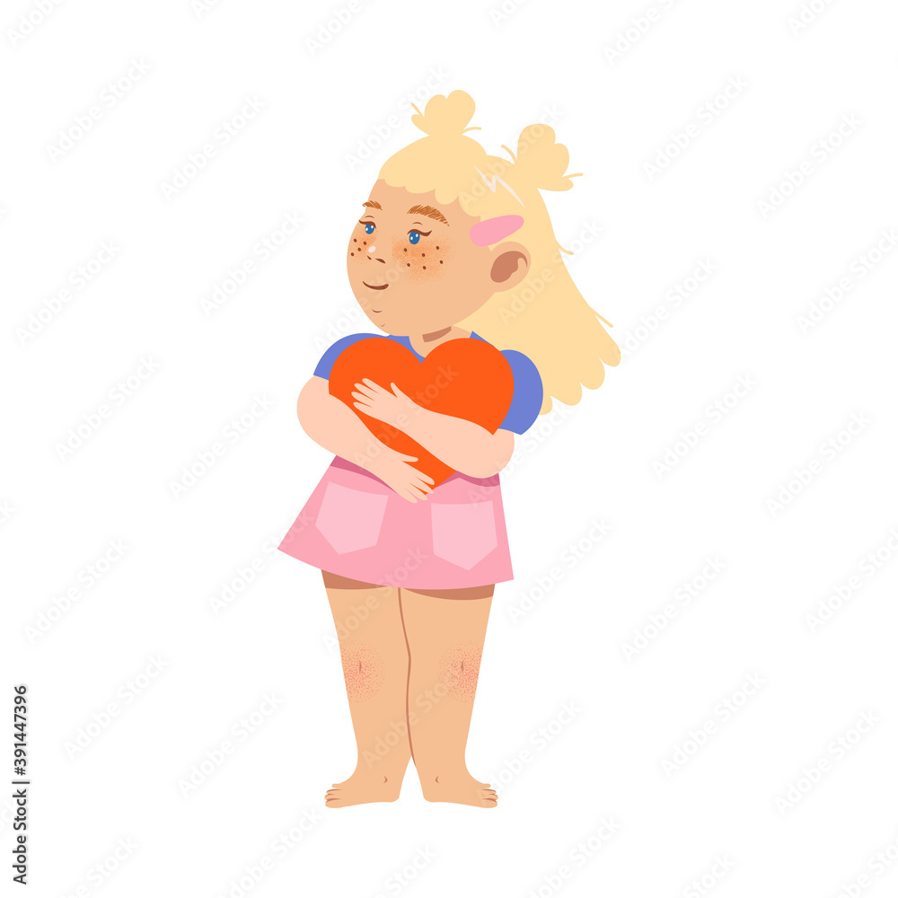Little Girl with Blonde Hair Holding Heart Vector Illustration Little Girl with Blonde Hair Holding Heart Vector Illustration
