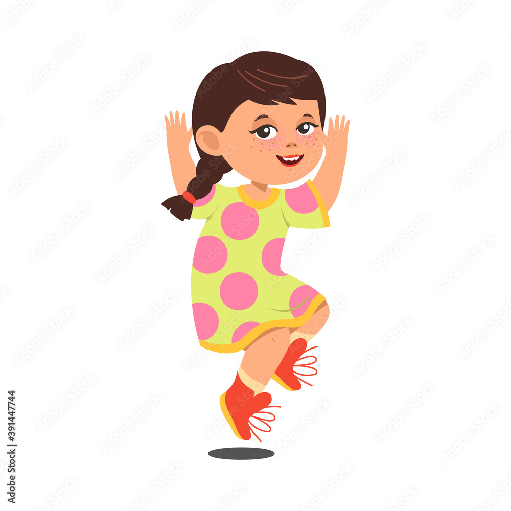 Cute Freckled Girl Jumping with Joy and Excitement Vector Illustration Cute Freckled Girl Jumping with Joy and Excitement Vector Illustration