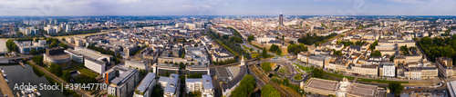 General panoramic view of modern Nantes cityscape on summer day, France..