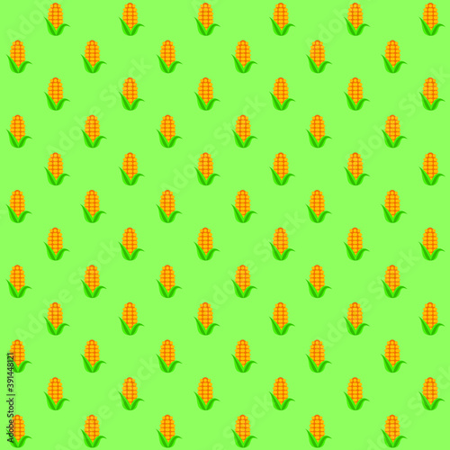 yellow maze or corn with green leaves on green background repeat pattern