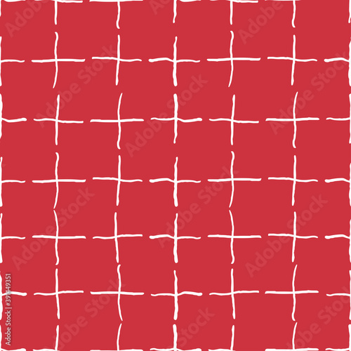 Vector abstract pattern with hand-drawn white crosses on a red background. Simple seamless illustration for wallpaper, wrapping paper, fabric design