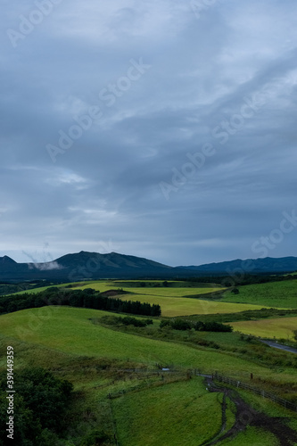 View of cloudy meadow in Hokkaido