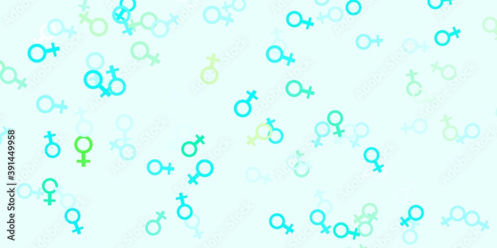 Light Blue, Green vector background with woman symbols.