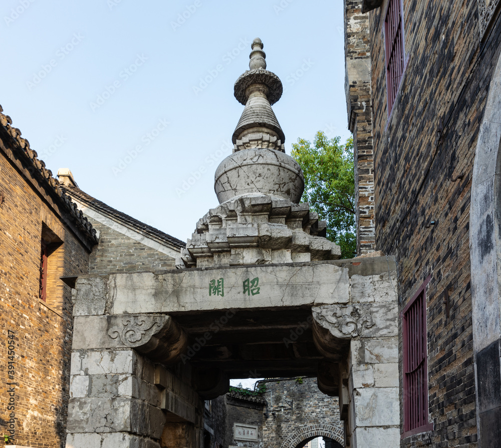 Historic Zhaoguan Stone Tower, a Buddhist Lama pagoda build in Yuan dynasty on Xijin Ancient Ferry Street, Zhenjiang, Jiangsu, China. Heritage & tourist attraction. Historic Zhaoguan Stone Tower, a Buddhist Lama pagoda build in Yuan dynasty on Xijin Ancient Ferry Street, Zhenjiang, Jiangsu, China. Heritage & tourist attraction.
