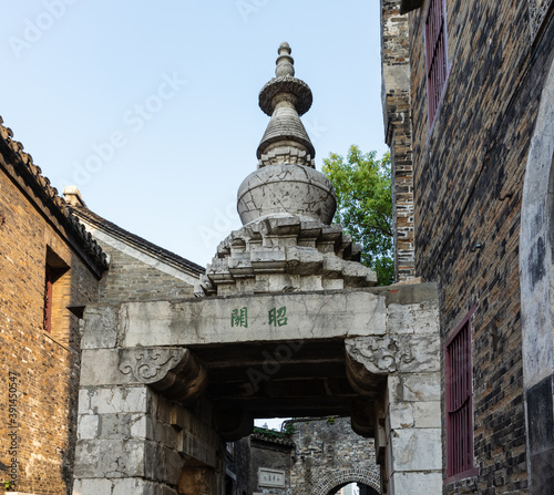 Historic Zhaoguan Stone Tower, a Buddhist Lama pagoda build in Yuan dynasty on Xijin Ancient Ferry Street, Zhenjiang, Jiangsu, China. Heritage & tourist attraction.