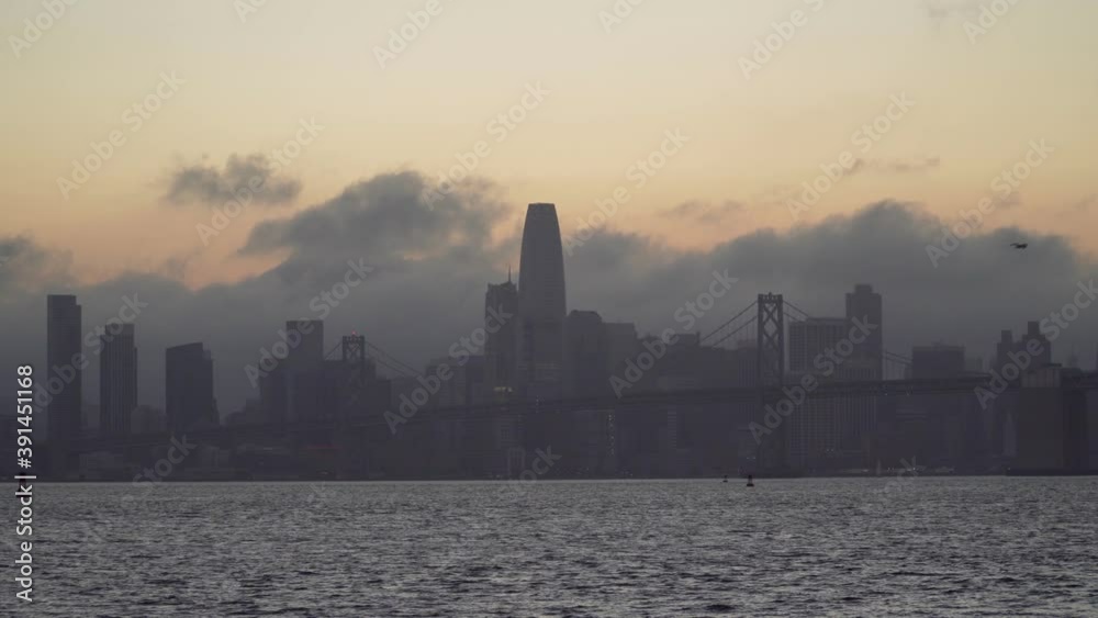 Bird Flies Across the San Francisco Bay During a Peaceful Evening. Bird Flies Across the San Francisco Bay During a Peaceful Evening.