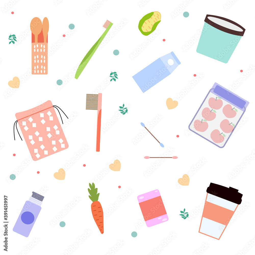 Recyclable elements, zero waste, the vector graphics Recyclable elements, zero waste, the vector graphics