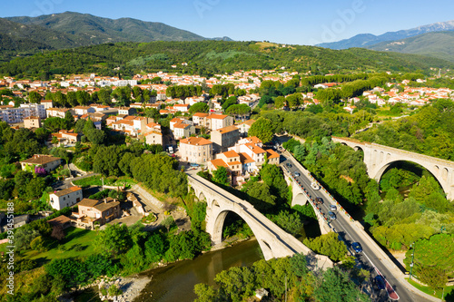 Panoramic view from above on the city Ceret. France photo