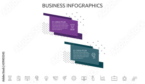 Vector infographic flat template label for two diagram, graph, presentation. Business concept with 2 options. For content, flowchart, steps, timeline, workflow, marketing. EPS10