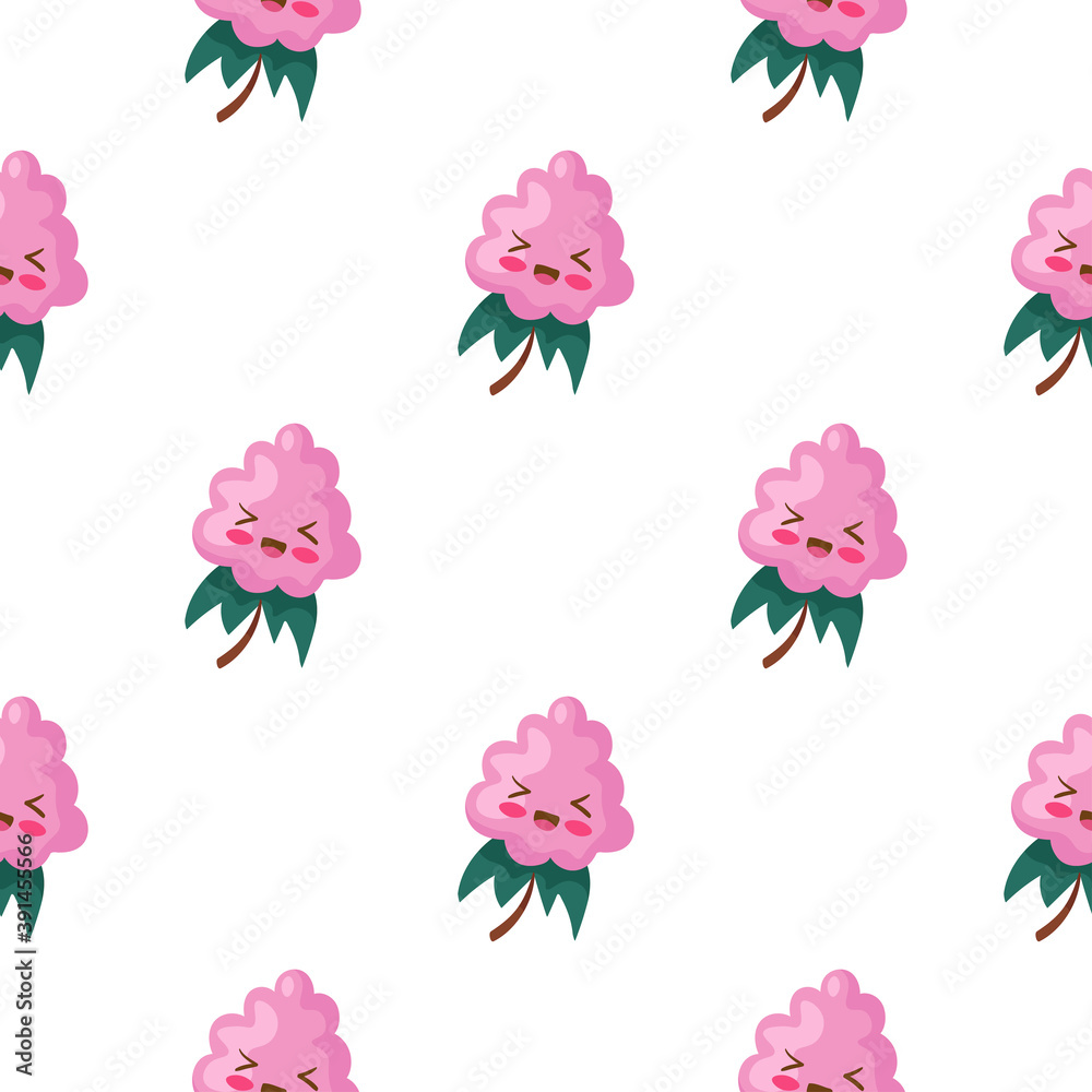 Kawaii Raspberry seamless pattern. Cute vector illustration. Funny smiling healthy food characters isolated on white background. Use for cafe decorations, children menu, t-shirt print. Summer berries.