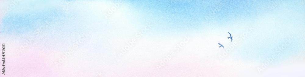 空に羽ばたく鳥2羽 水彩画 Stock イラスト Adobe Stock