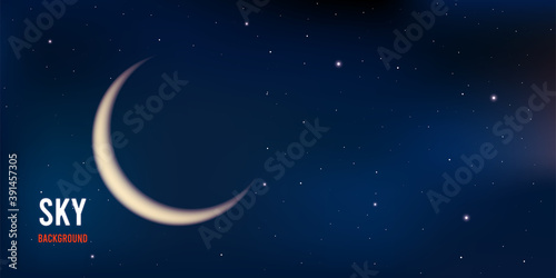 Realistic night sky with moon and stars. Illustration of outer space