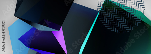 Low poly 3d geometric shapes, minimal abstract background. Vector illustrations for covers, banners, flyers and posters and other