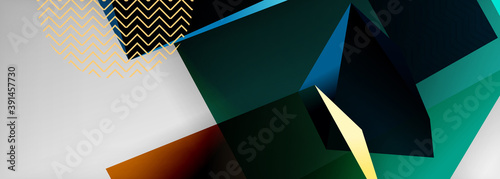 Low poly 3d geometric shapes, minimal abstract background. Vector illustrations for covers, banners, flyers and posters and other